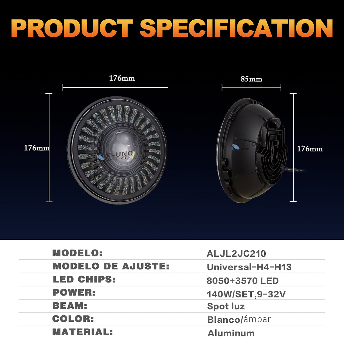 7'' Faro daymaker Foco H4 Lupas Led - 1/Pzs – X-UNO CAR LIGHTS